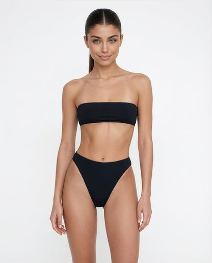 Black Xenia Brazilian Bikini Bottom Alisa Bandeau Bikini Top front view