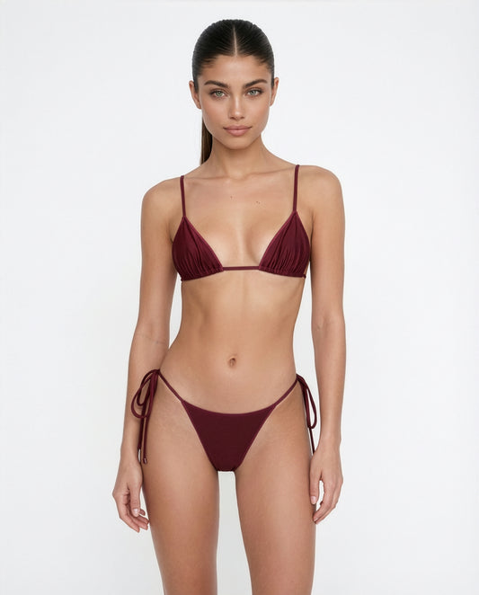 Bordeaux Lia Brazilian Bikini Bottom Maja Triangle Bikini Top front view