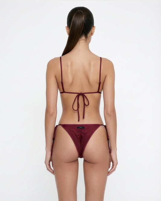 Bordeaux Lia Brazilian Bikini Bottom Maja Triangle Bikini Top back  view