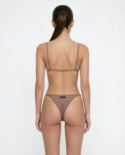 Dark Beige Sara Brazilian Bikini Bottom Lorene Triangle Bikini Top back view