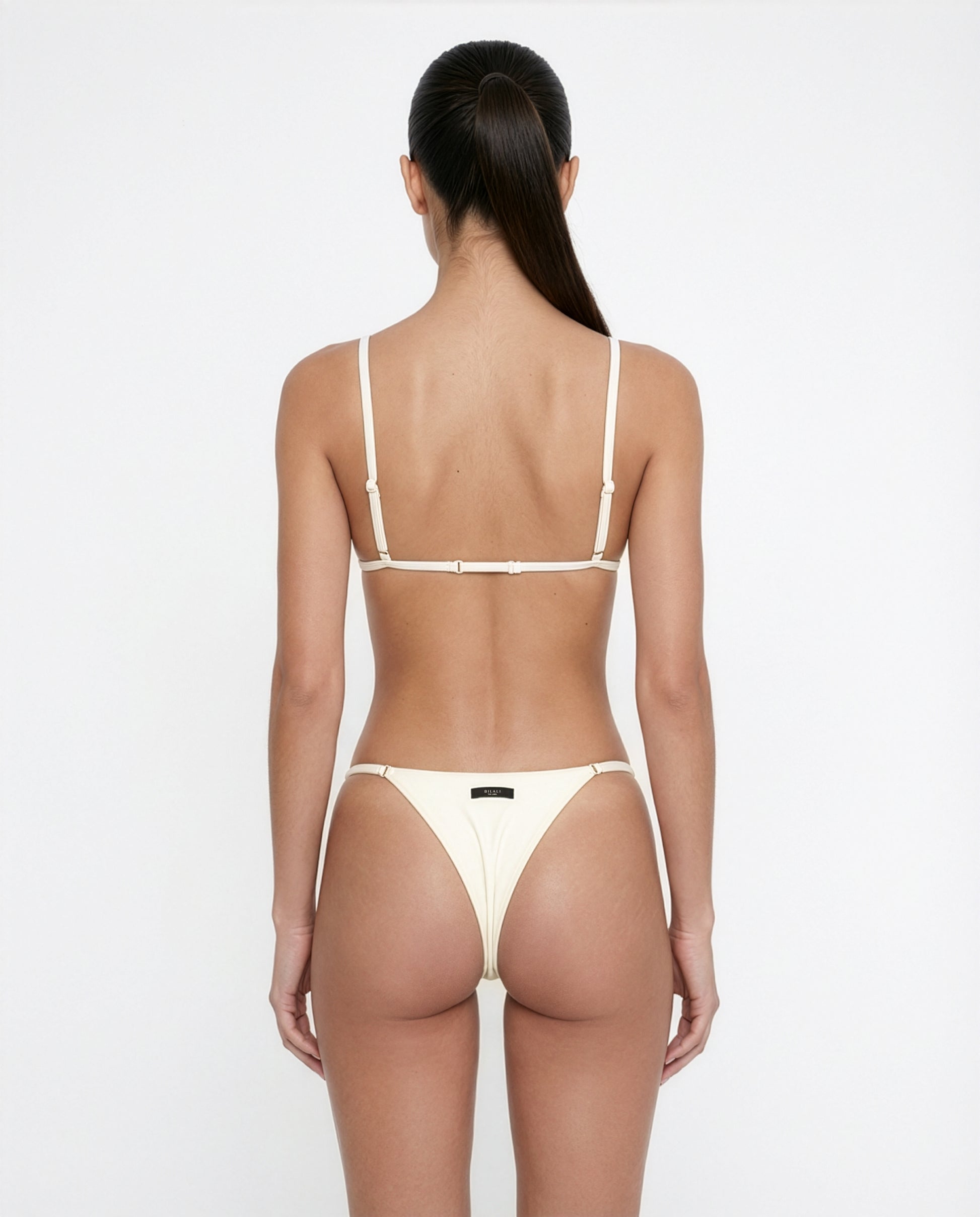 Off White Sara Brazilian Bikini Bottom Lorene Triangle Bikini Top back view