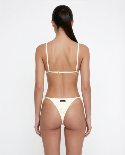 Off White Sara Brazilian Bikini Bottom Lorene Triangle Bikini Top back view