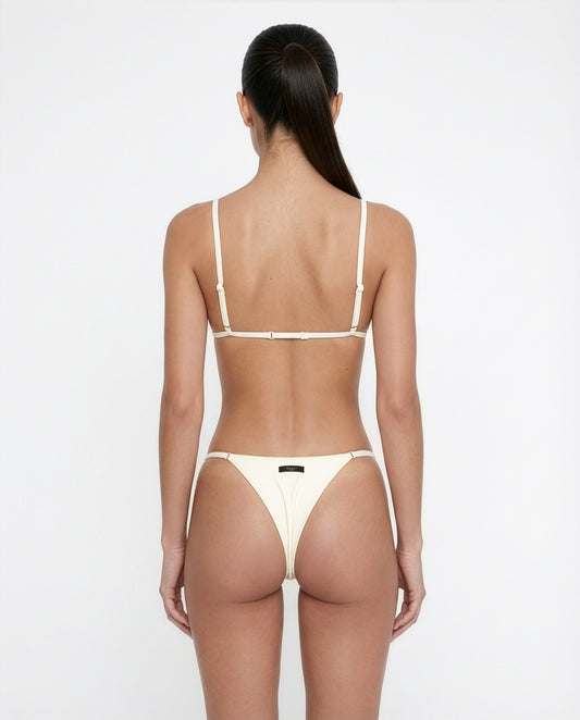 Off White Sara Brazilian Bikini Bottom Lorene Triangle Bikini Top back view